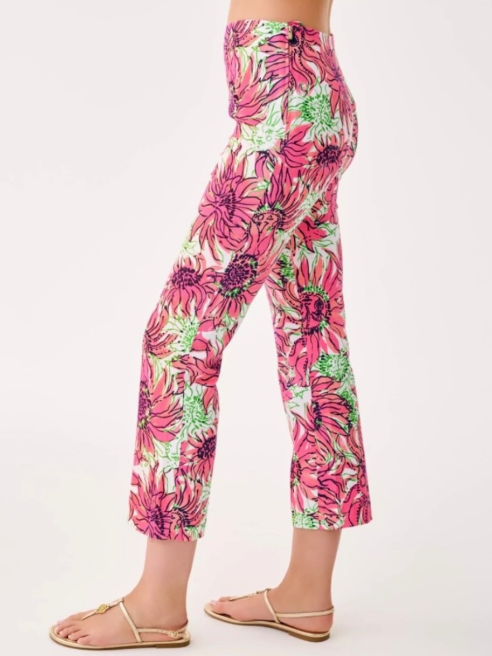 Lilly Pulitzer 27" Michelle High Rise Crop Pant Coconut Shine Your Bright SZ 14